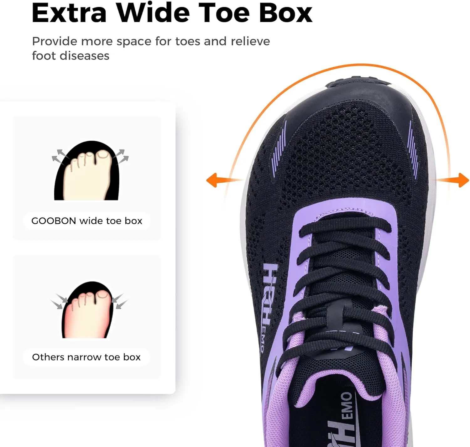GOOBON Womens Wide Toe Box Walking Shoes with Arch Support Wide Width Tennis Running Sneakers Zero Drop Shoe