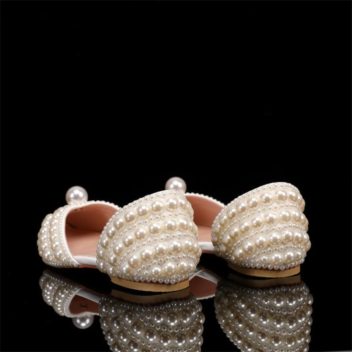 Goolita Pearl Ballet Flats for Women, Pointed Toe Low Heel Slip On D'Orsay Flat Shoes Comfortable Evening Bridal Shoes for Wedding