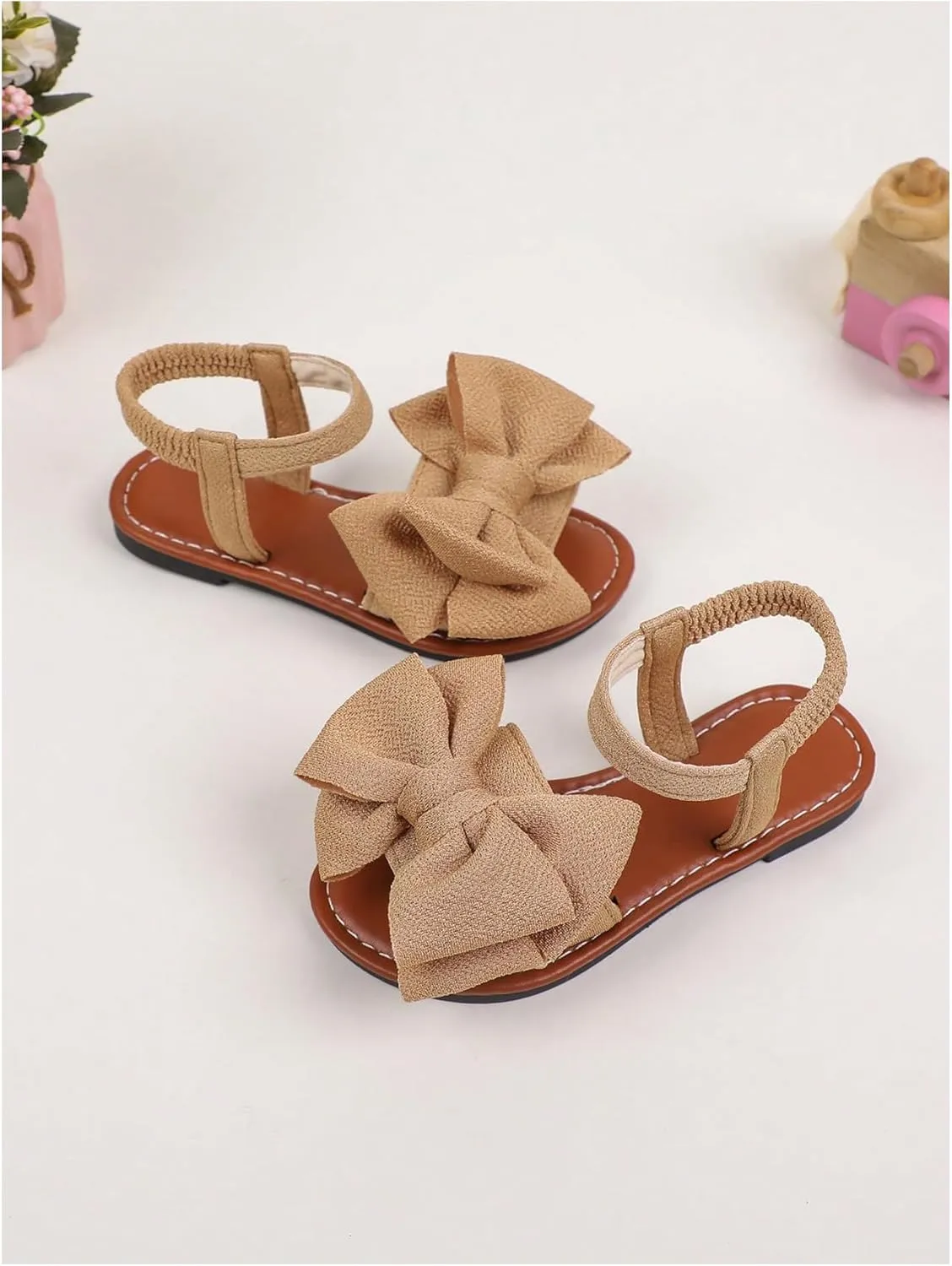 GORGLITTER Girl's Sandals Dressy Bow Ankle Strap Sandal Open Toe Slides Flats Summer Cute Vacation Sandals