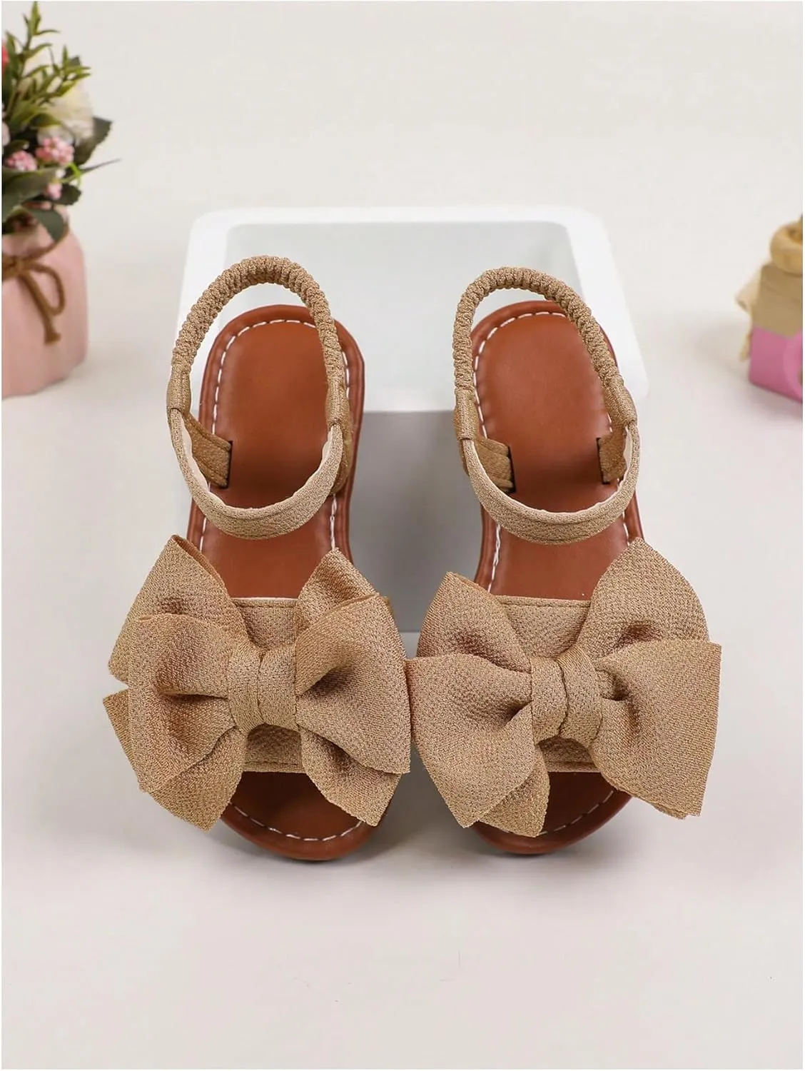 GORGLITTER Girl's Sandals Dressy Bow Ankle Strap Sandal Open Toe Slides Flats Summer Cute Vacation Sandals
