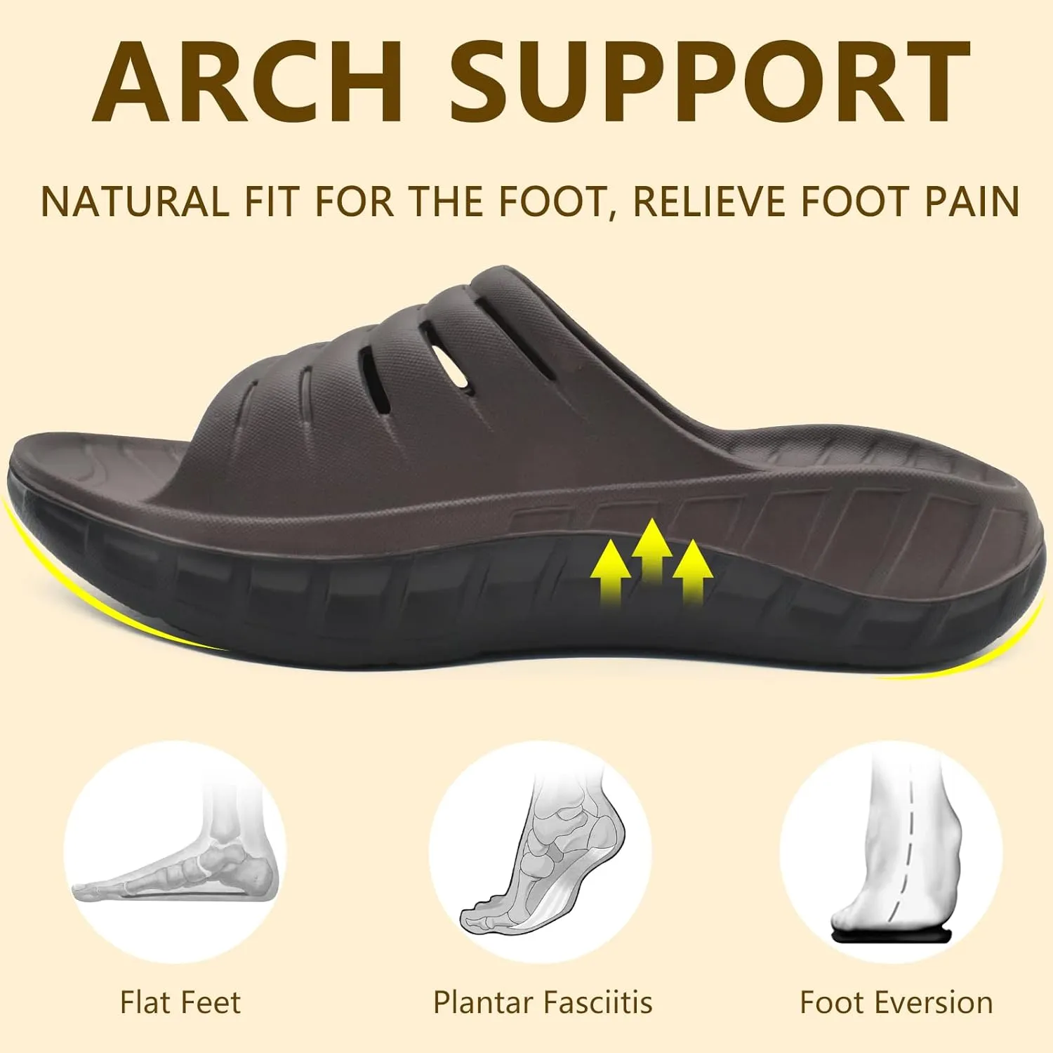 GPOS Mens Sport Recovery Sandals Plantar Fasciitis Thick Cushion Slides Sandals Lightweight Comfort Orthotic Slippers