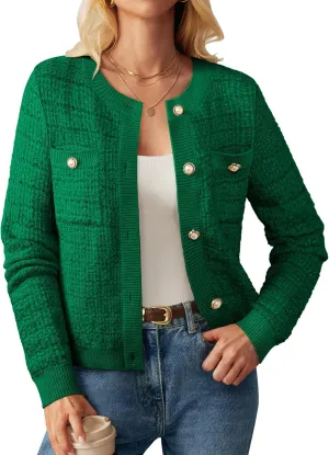 GRACE KARIN Womens Open Front Button Down Long Sleeve Texture Knit Cardigan Sweaters with Pockets