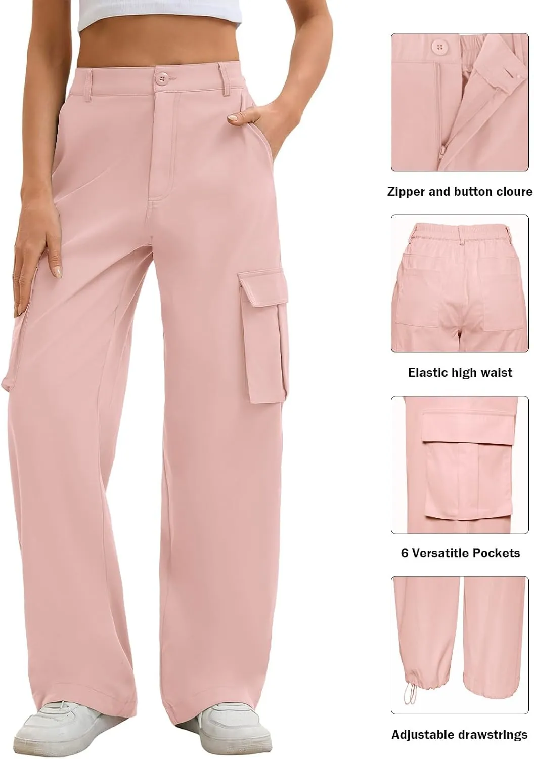 Gracyoga Cargo Pants for Women High Waisted Wide Leg Casual Pants Y2k Streetwear Trousers with 6 Pockets