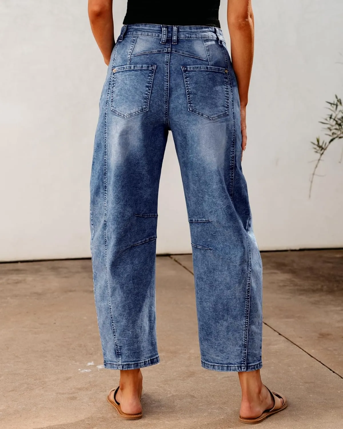 GRAPENT Barrel Jeans for Women Trendy High Waisted Wide Leg Baggy Cropped Relax Fit Stretch Denim Trouser Ankle Pants