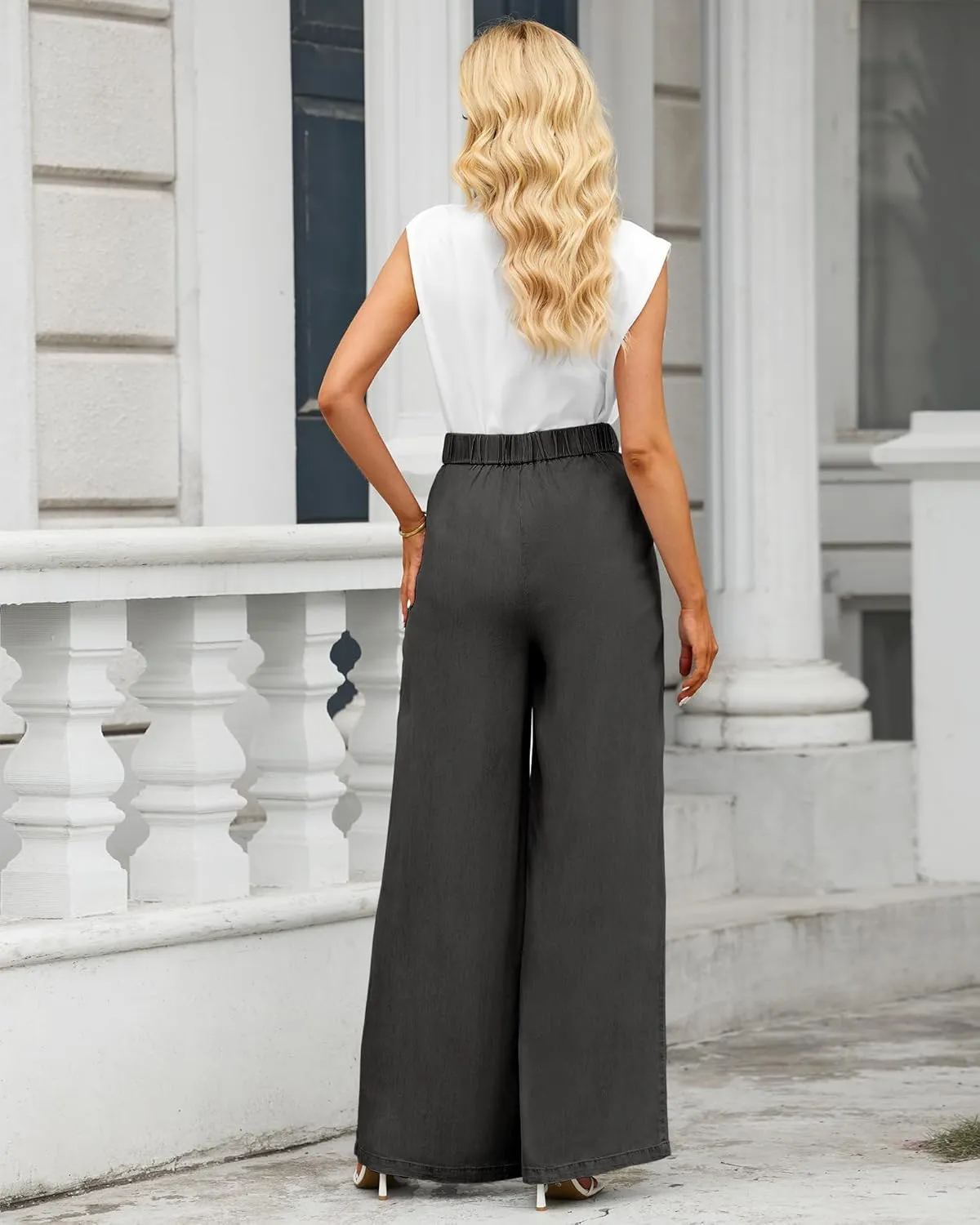 GRAPENT Wide Leg Pants for Women High Waisted Jeans Palazzo Pants Lightweight Summer Beach Flowy Trousers Y2K