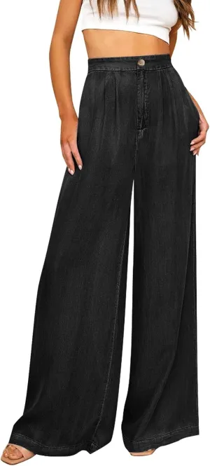 GRAPENT Wide Leg Pants for Women High Waisted Jeans Palazzo Pants Lightweight Summer Beach Flowy Trousers Y2K