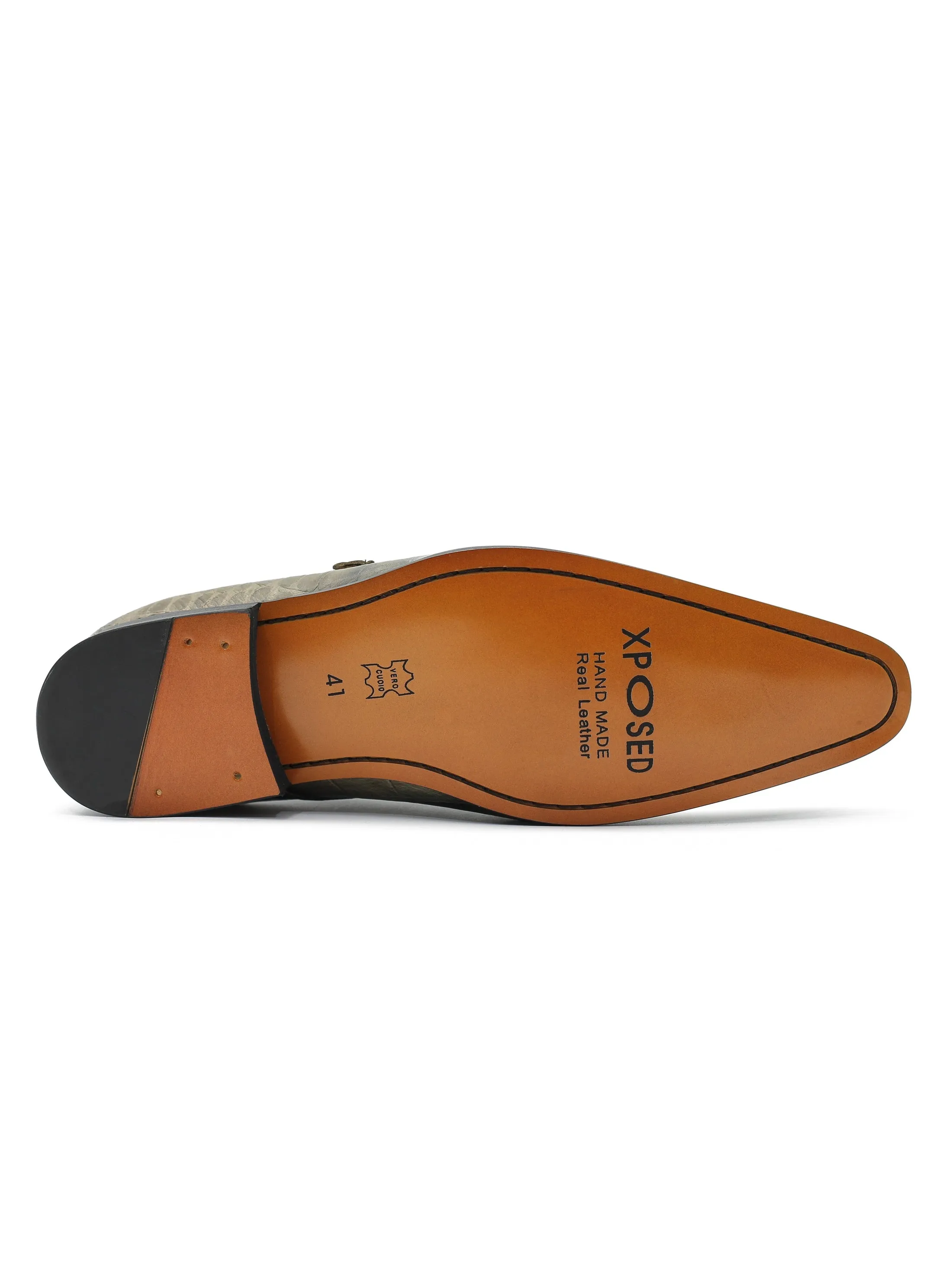 GREY CROC PRINT DOUBLE MONK SHOES