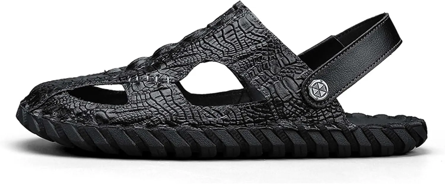 Hand sewn genuine leather breathable beach sandals for summer, lightweight casual slippers
