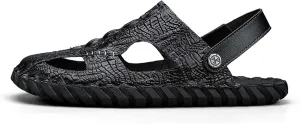 Hand sewn genuine leather breathable beach sandals for summer, lightweight casual slippers