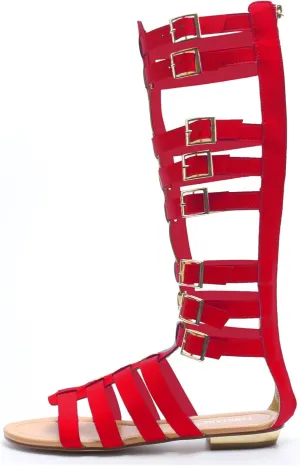 Hanfike Flat Knee High Gladiator Sandals for Women Summer Cut out Shoes with Buckle LB028