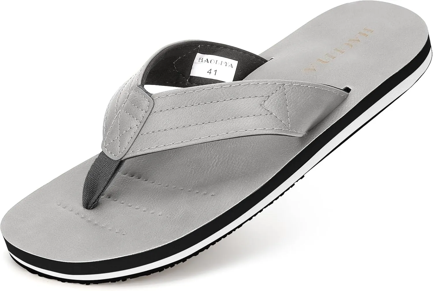 HAOLIRA Mens Flip Flops Arch Support Soft Cushion Footbed Walking Leather Thong Sandals Waterproof Lightweight Slip on Slippers for Summer Beach Indoor Outdoor