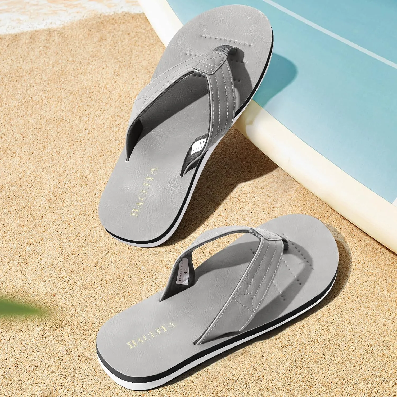 HAOLIRA Mens Flip Flops Arch Support Soft Cushion Footbed Walking Leather Thong Sandals Waterproof Lightweight Slip on Slippers for Summer Beach Indoor Outdoor