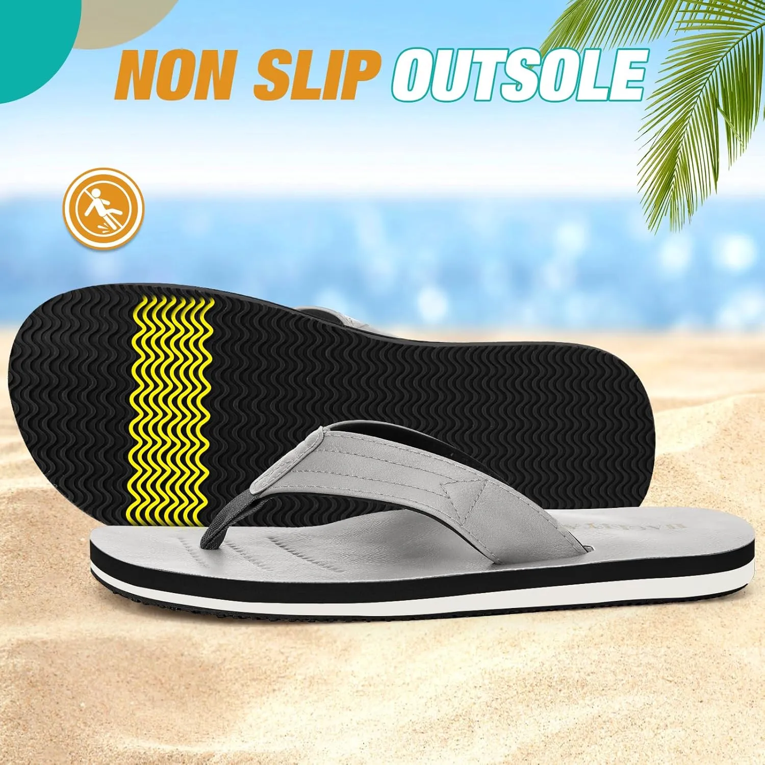 HAOLIRA Mens Flip Flops Arch Support Soft Cushion Footbed Walking Leather Thong Sandals Waterproof Lightweight Slip on Slippers for Summer Beach Indoor Outdoor