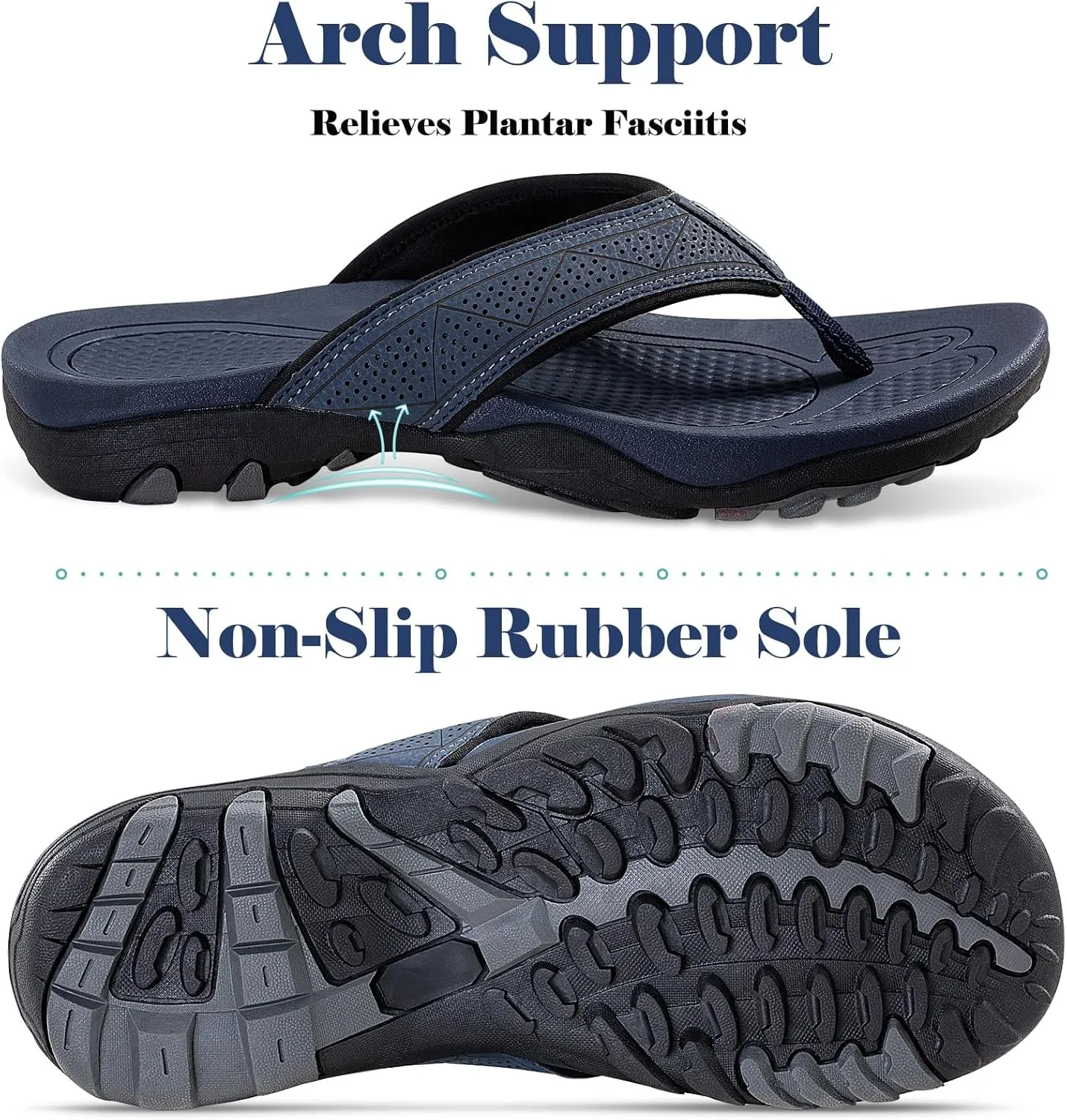 HAOLIRA Mens Leather Flip Flops with Arch Support Comfortable Cushion Thong Sandals Lightweight Waterproof Outdoor Summer Beach Pool Shoes