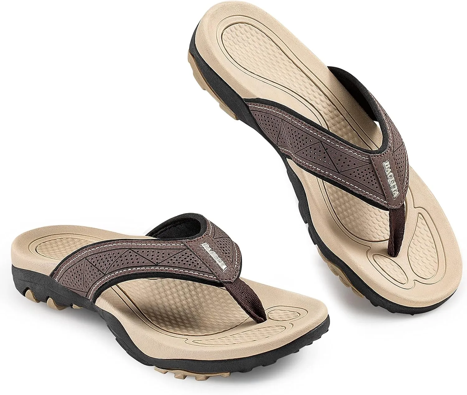 HAOLIRA Mens Leather Flip Flops with Arch Support Comfortable Cushion Thong Sandals Lightweight Waterproof Outdoor Summer Beach Pool Shoes