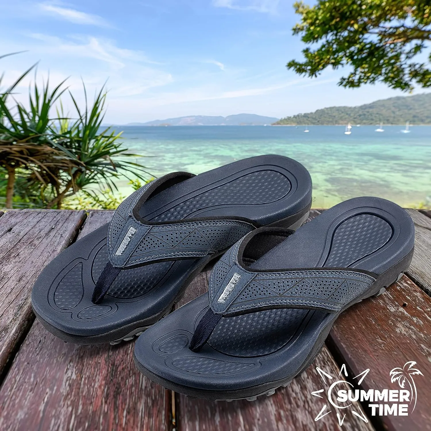 HAOLIRA Mens Leather Flip Flops with Arch Support Comfortable Cushion Thong Sandals Lightweight Waterproof Outdoor Summer Beach Pool Shoes