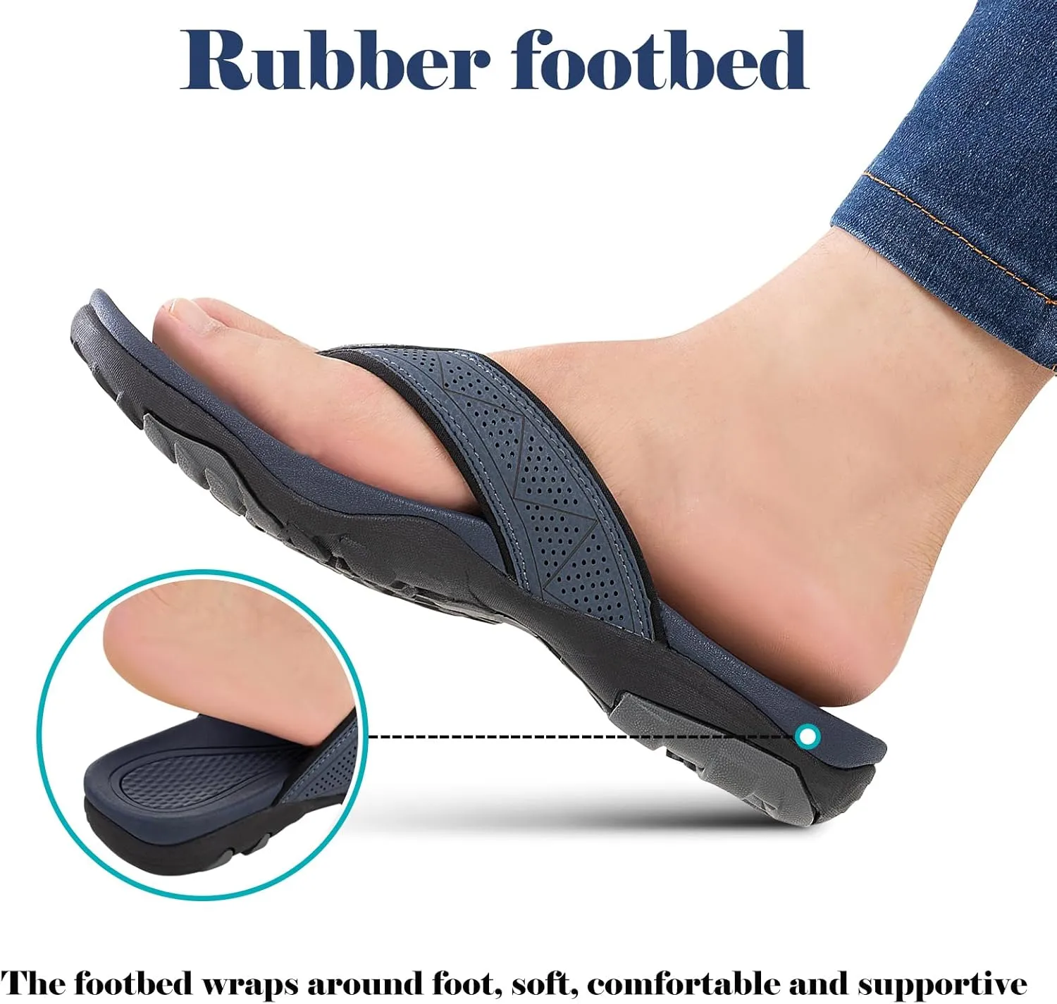 HAOLIRA Mens Leather Flip Flops with Arch Support Comfortable Cushion Thong Sandals Lightweight Waterproof Outdoor Summer Beach Pool Shoes