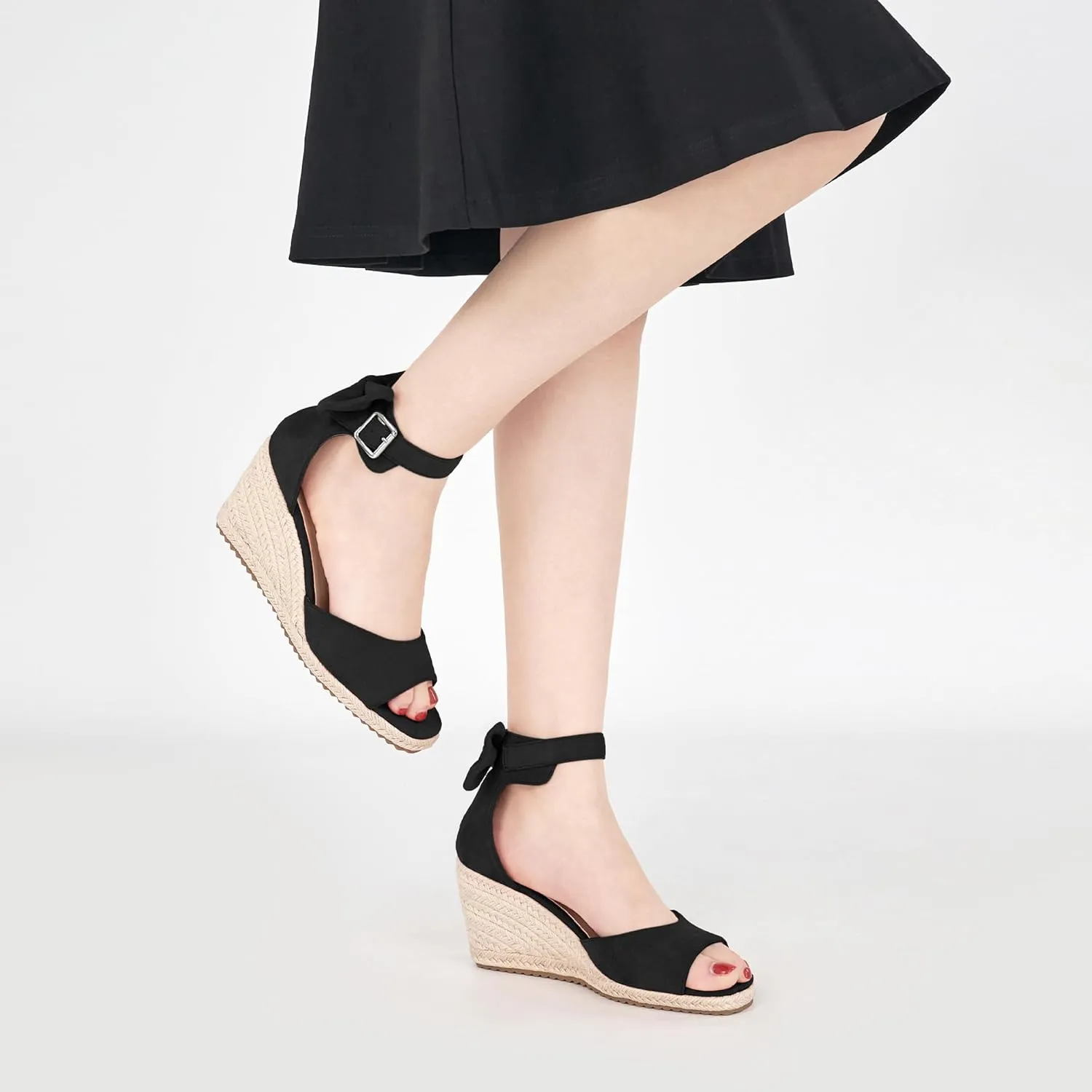 HARENCE Wedge Sandals for Women Shoes: Comfortable Espadrilles Platform Heels Ankle Strap Open Toe Buckle Dressy Summer Sandal