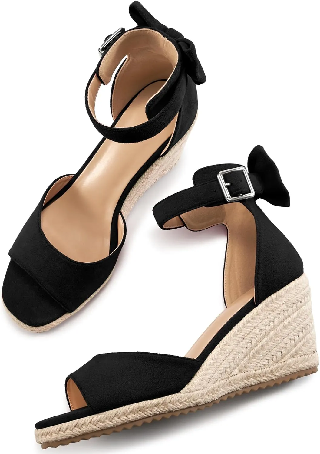 HARENCE Wedge Sandals for Women Shoes: Comfortable Espadrilles Platform Heels Ankle Strap Open Toe Buckle Dressy Summer Sandal