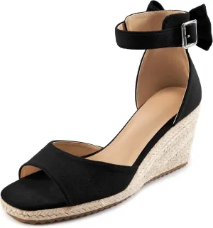HARENCE Wedge Sandals for Women Shoes: Comfortable Espadrilles Platform Heels Ankle Strap Open Toe Buckle Dressy Summer Sandal
