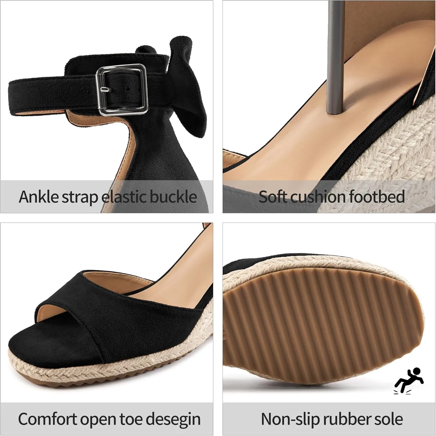 HARENCE Wedge Sandals for Women Shoes: Comfortable Espadrilles Platform Heels Ankle Strap Open Toe Buckle Dressy Summer Sandal