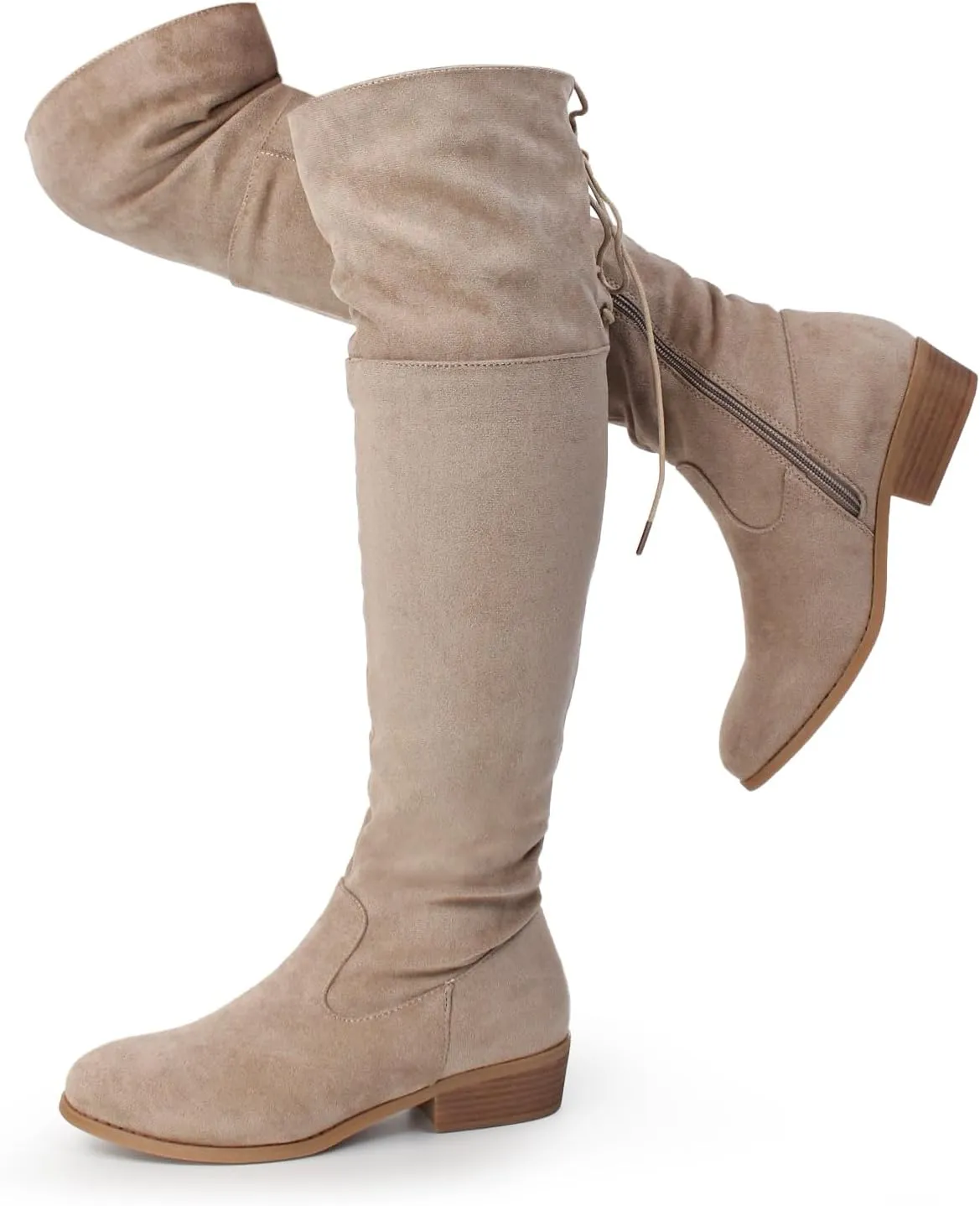 Hawkwell Women's Thigh High Fashion Boots Over The Knee Black Low Flat Heel Boots