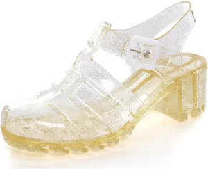 Hee grand Crystal Jelly Heel Sandals For Women Summer Beach Jelly Shoes