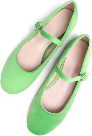 Hee grand Retro Velvet Mary Janes Shoes for Women Comfort Round Toe Ankle Strap Ballet Flats Soft Dancing Shoes