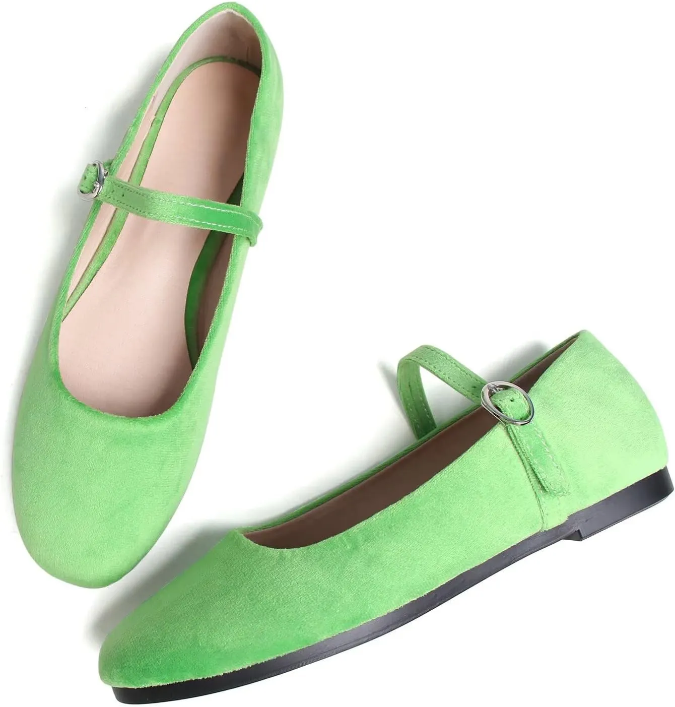 Hee grand Retro Velvet Mary Janes Shoes for Women Comfort Round Toe Ankle Strap Ballet Flats Soft Dancing Shoes