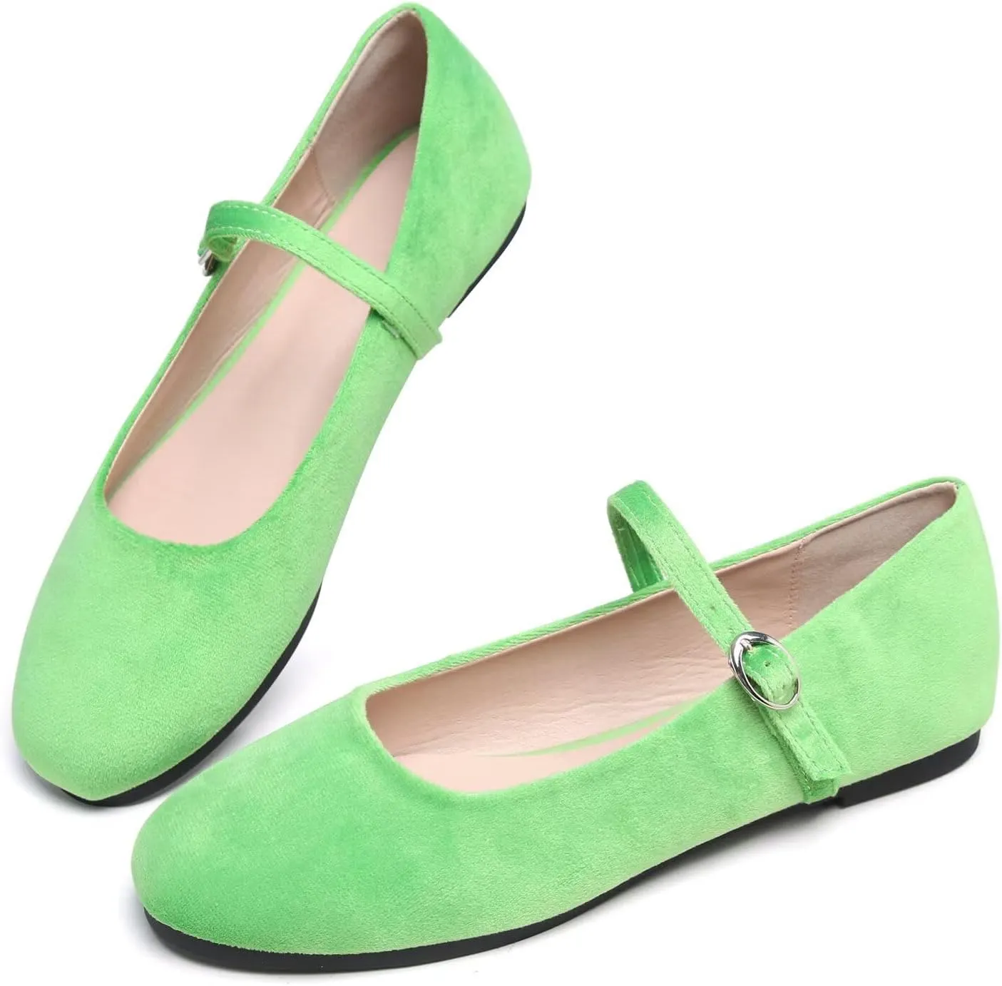 Hee grand Retro Velvet Mary Janes Shoes for Women Comfort Round Toe Ankle Strap Ballet Flats Soft Dancing Shoes