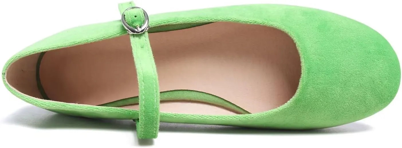 Hee grand Retro Velvet Mary Janes Shoes for Women Comfort Round Toe Ankle Strap Ballet Flats Soft Dancing Shoes