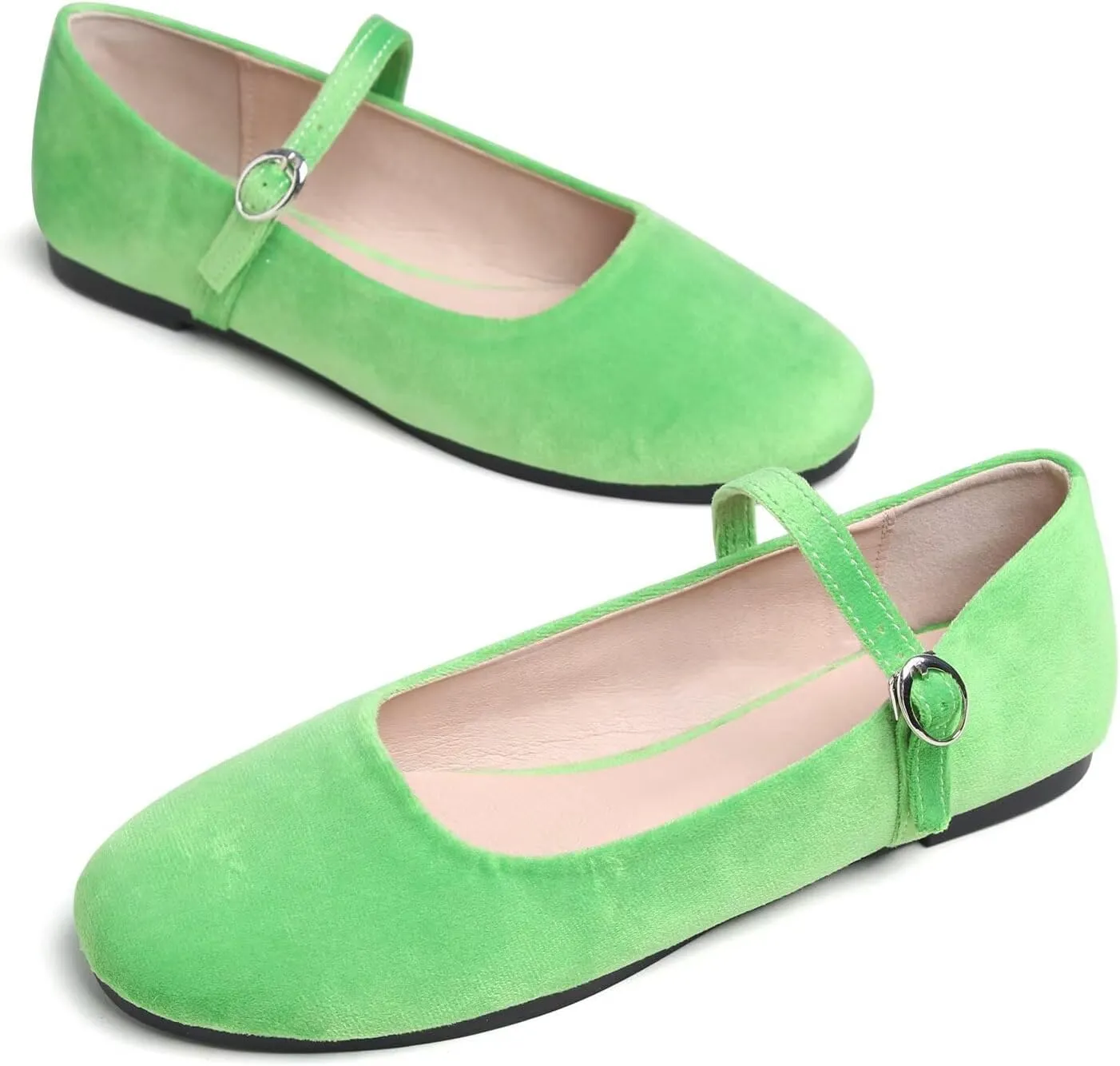 Hee grand Retro Velvet Mary Janes Shoes for Women Comfort Round Toe Ankle Strap Ballet Flats Soft Dancing Shoes