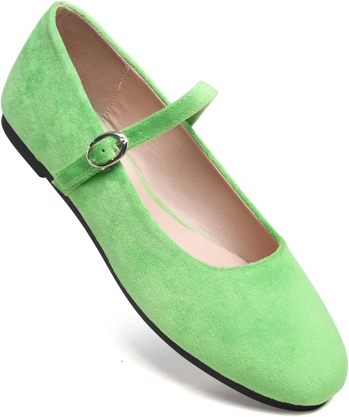 Hee grand Retro Velvet Mary Janes Shoes for Women Comfort Round Toe Ankle Strap Ballet Flats Soft Dancing Shoes