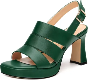 Heels for Women Block Chunky Platform High Heels Open Toe Square Strappy Heel Sandals Wedding Prom Party Fashion Slingback Dress Pump Sandals