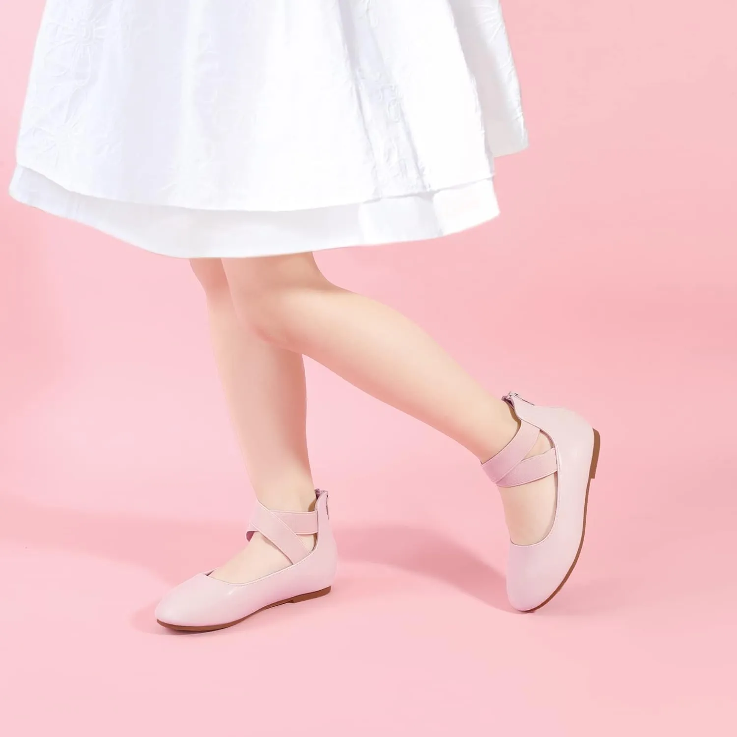 Hehainom Girls Dress Shoes Toddler Little Kids Gracy Ballet Mary Jane Ballerina Flats with Elastic Ankle Strap