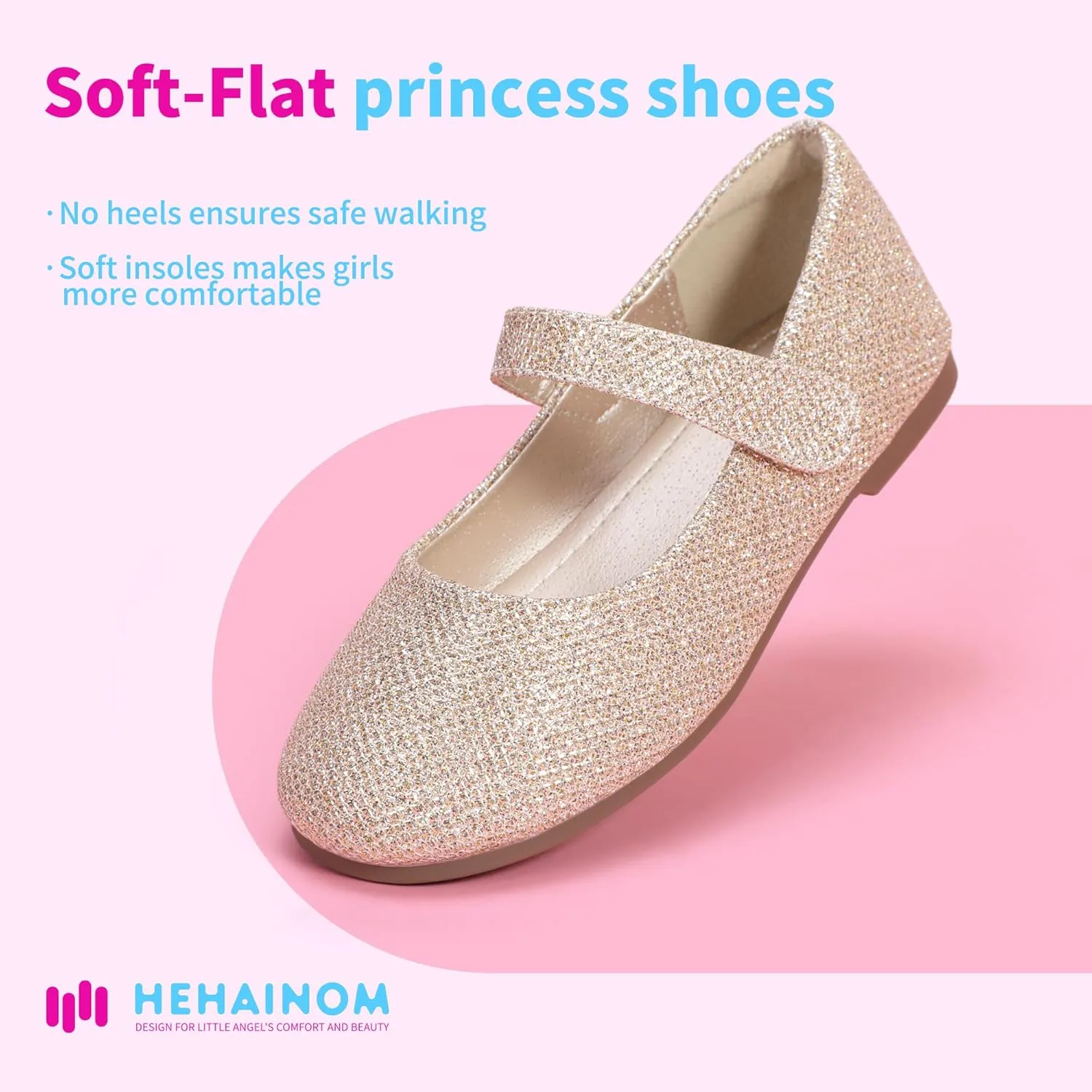 Hehainom Toddler Girls Flats Mary Jane Flower Girl Dress Shoes School Wedding Party Shoes