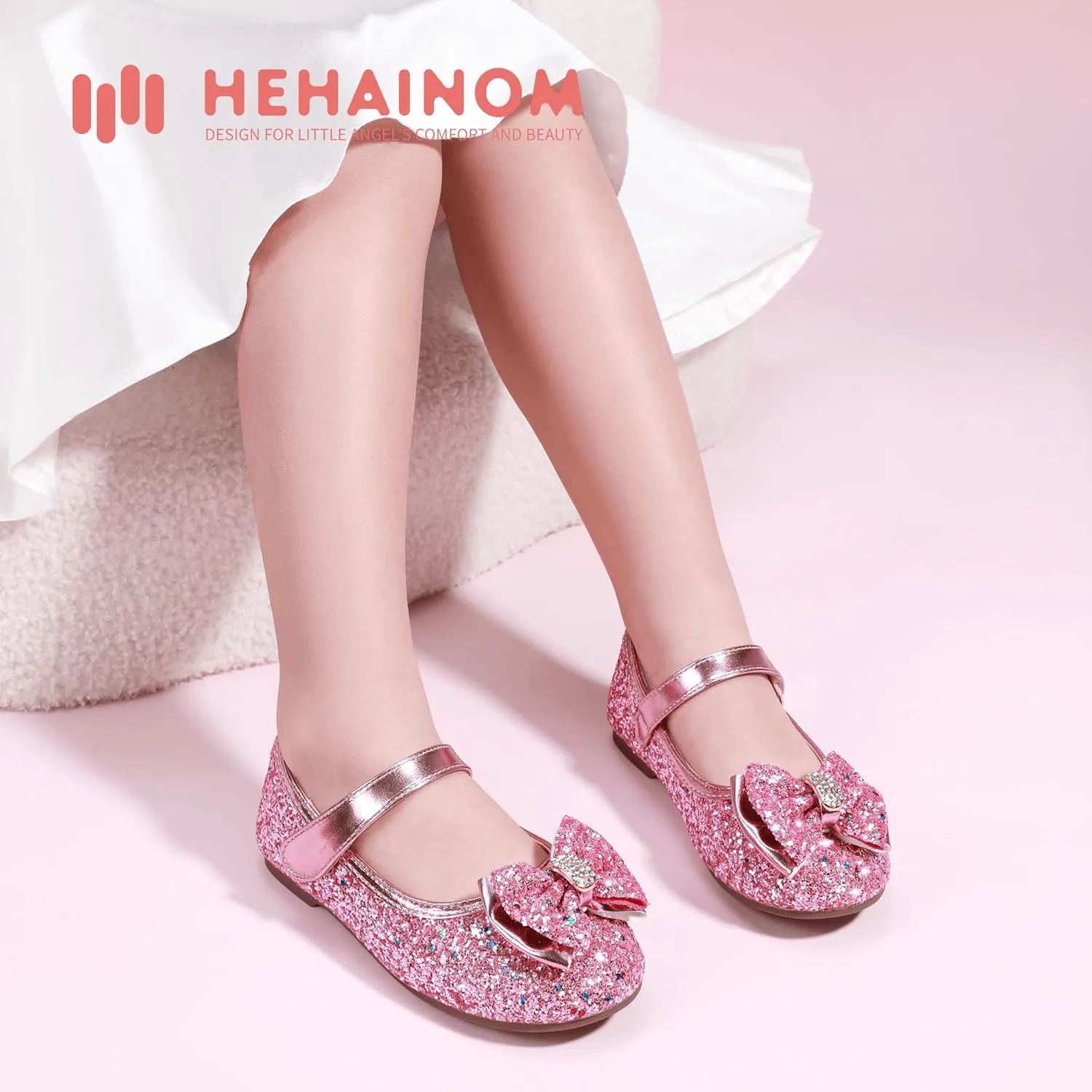 Hehainom Toddler Girls Flats Mary Jane Flower Girl Dress Shoes School Wedding Party Shoes