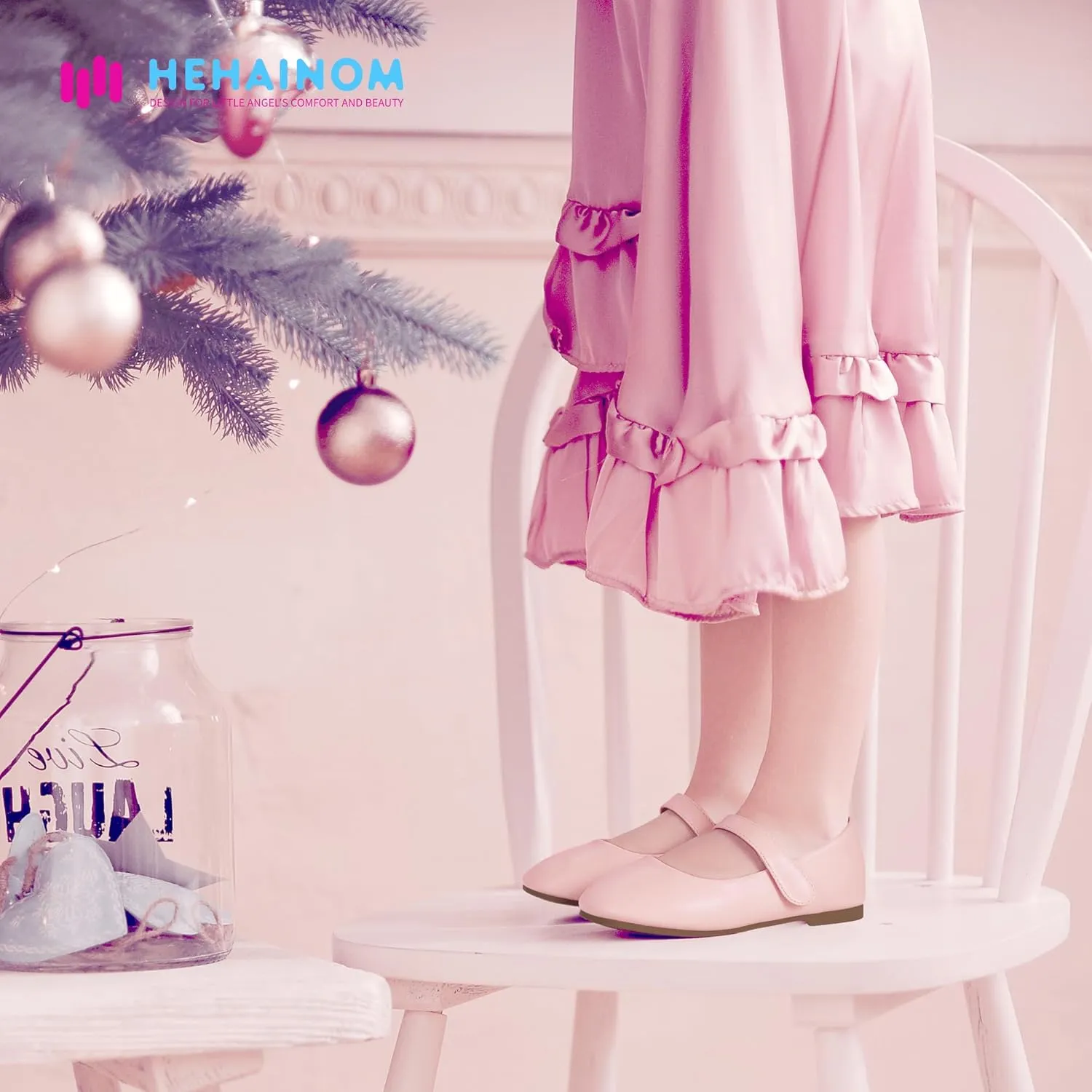 Hehainom Toddler Girls Flats Mary Jane Flower Girl Dress Shoes School Wedding Party Shoes