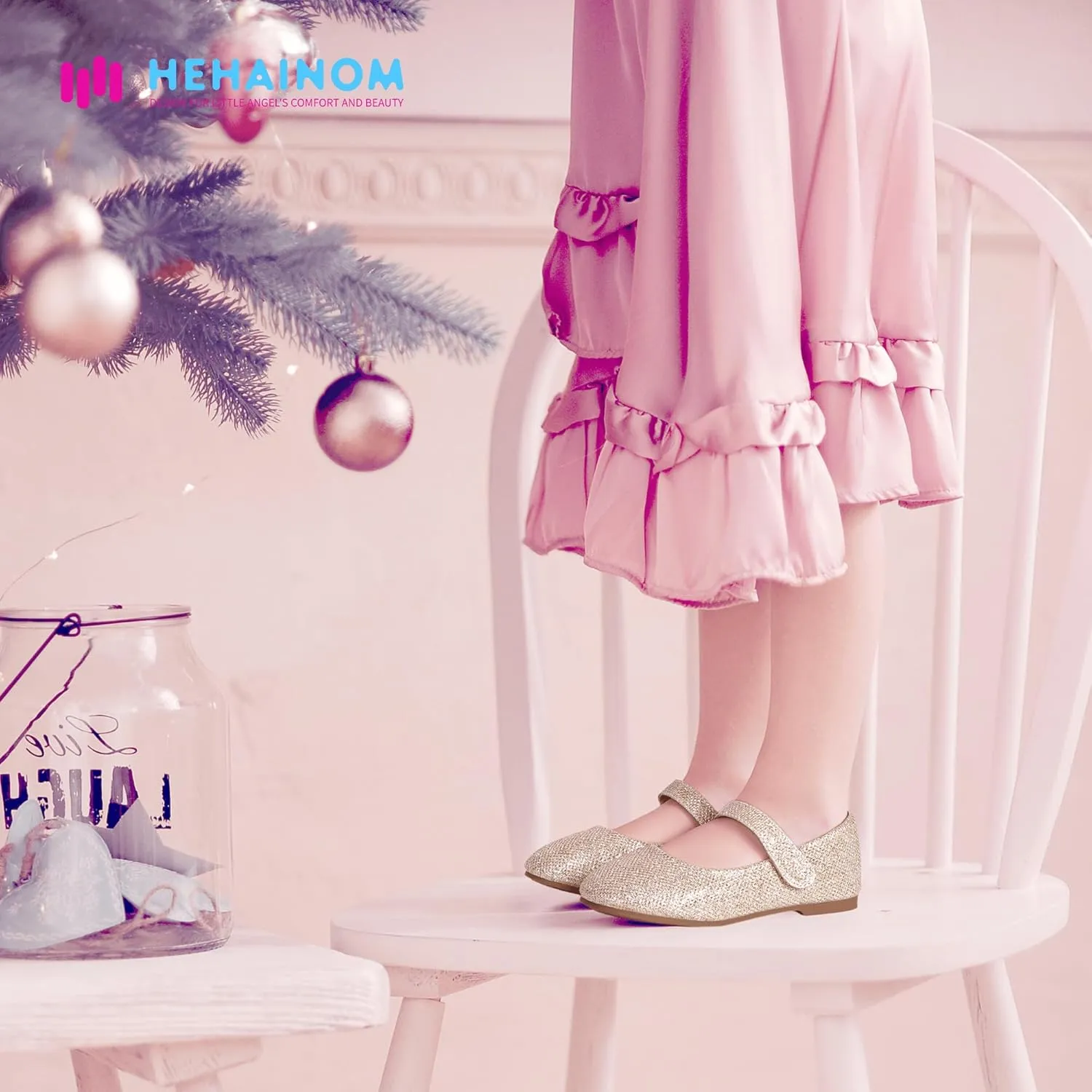 Hehainom Toddler Girls Flats Mary Jane Flower Girl Dress Shoes School Wedding Party Shoes
