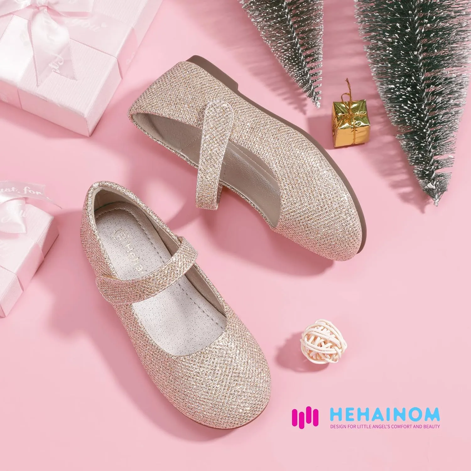 Hehainom Toddler Girls Flats Mary Jane Flower Girl Dress Shoes School Wedding Party Shoes