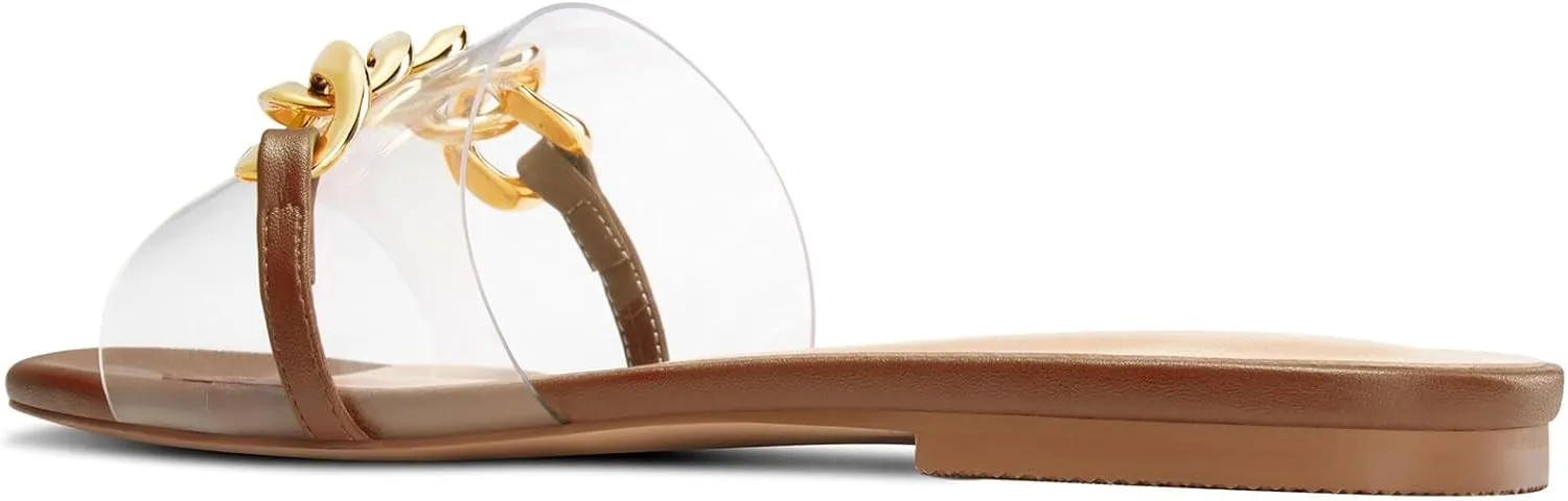HEUIVZAR Womens Low Heel Peep Open Toe Flats Mules Slip-on Metal Chain Office Clear Dress Summer Shoes