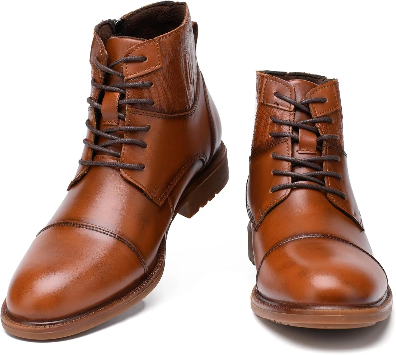 Holy dove Mens Oxford Leather Dress Boots Cap Toe Side Zip Fashion Mid Top Chukka Ankle Boots for Men