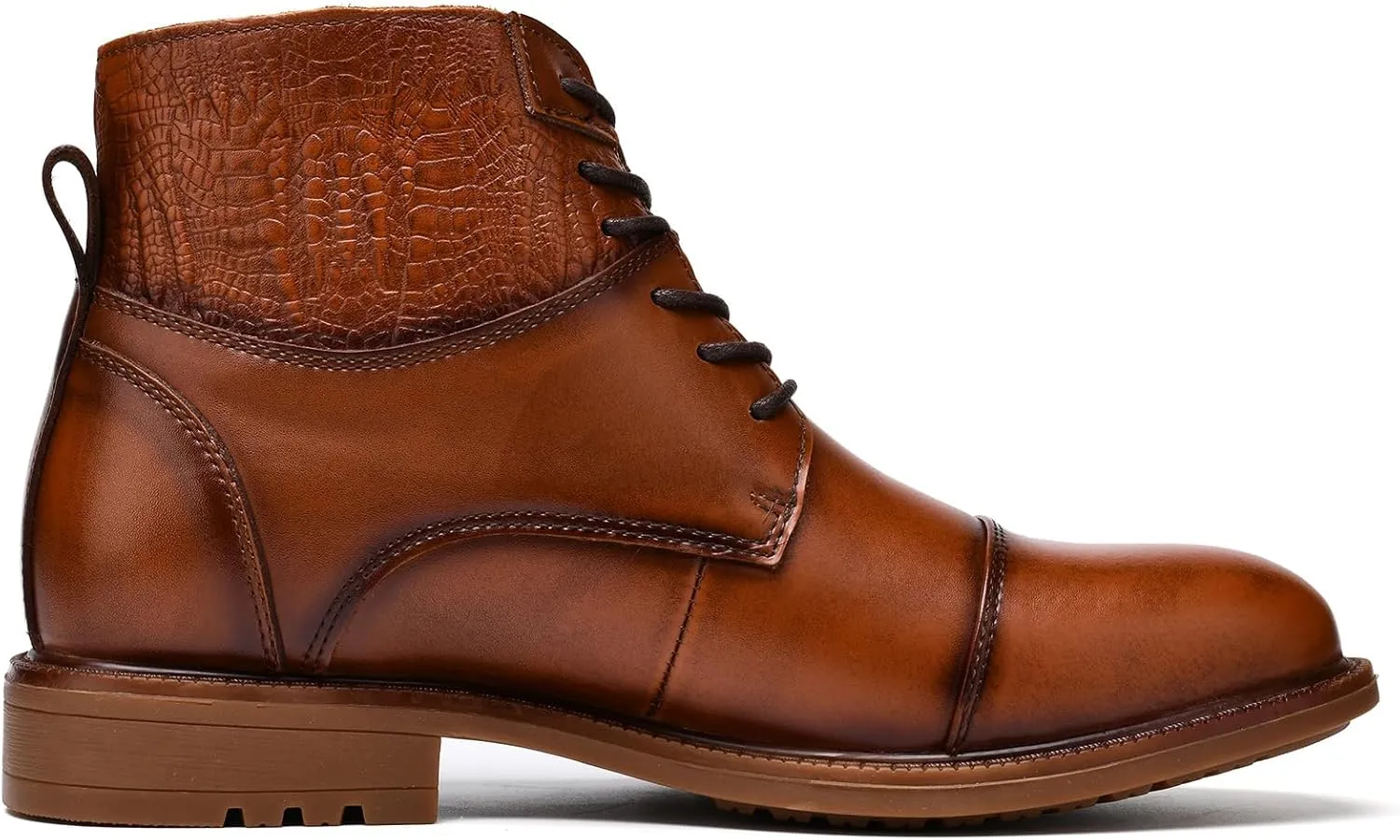 Holy dove Mens Oxford Leather Dress Boots Cap Toe Side Zip Fashion Mid Top Chukka Ankle Boots for Men