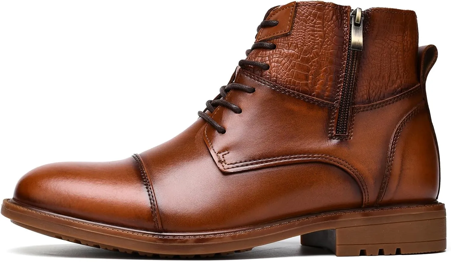 Holy dove Mens Oxford Leather Dress Boots Cap Toe Side Zip Fashion Mid Top Chukka Ankle Boots for Men