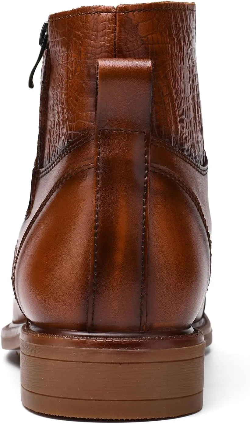 Holy dove Mens Oxford Leather Dress Boots Cap Toe Side Zip Fashion Mid Top Chukka Ankle Boots for Men