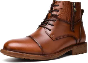 Holy dove Mens Oxford Leather Dress Boots Cap Toe Side Zip Fashion Mid Top Chukka Ankle Boots for Men