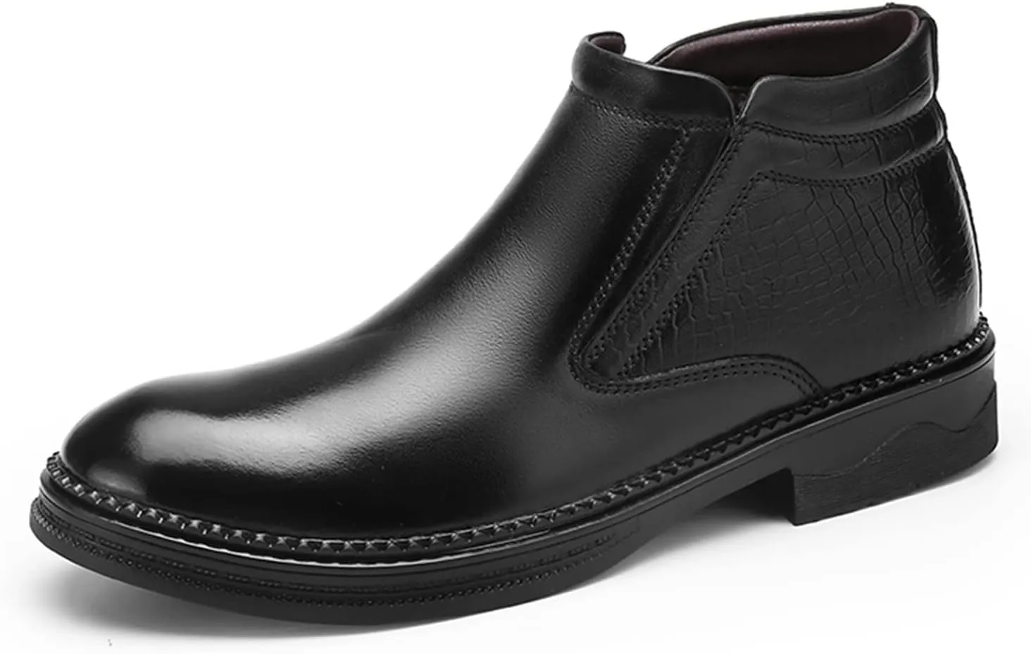 HOOENG Chelsea Boots for Men Crocodile Print Cowhide Leather Slip on Wearable Waterproof Non Slip Casual Classic (Color : Black, Size : 8)