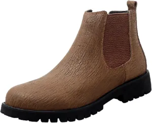 HOOENG Chelsea Boots for Men Crocodile Print Elastic Bandage Cowhide Leather Anti-Slip Waterproof Slip on Wearable Work (Color : Brown, Size : 7.5)
