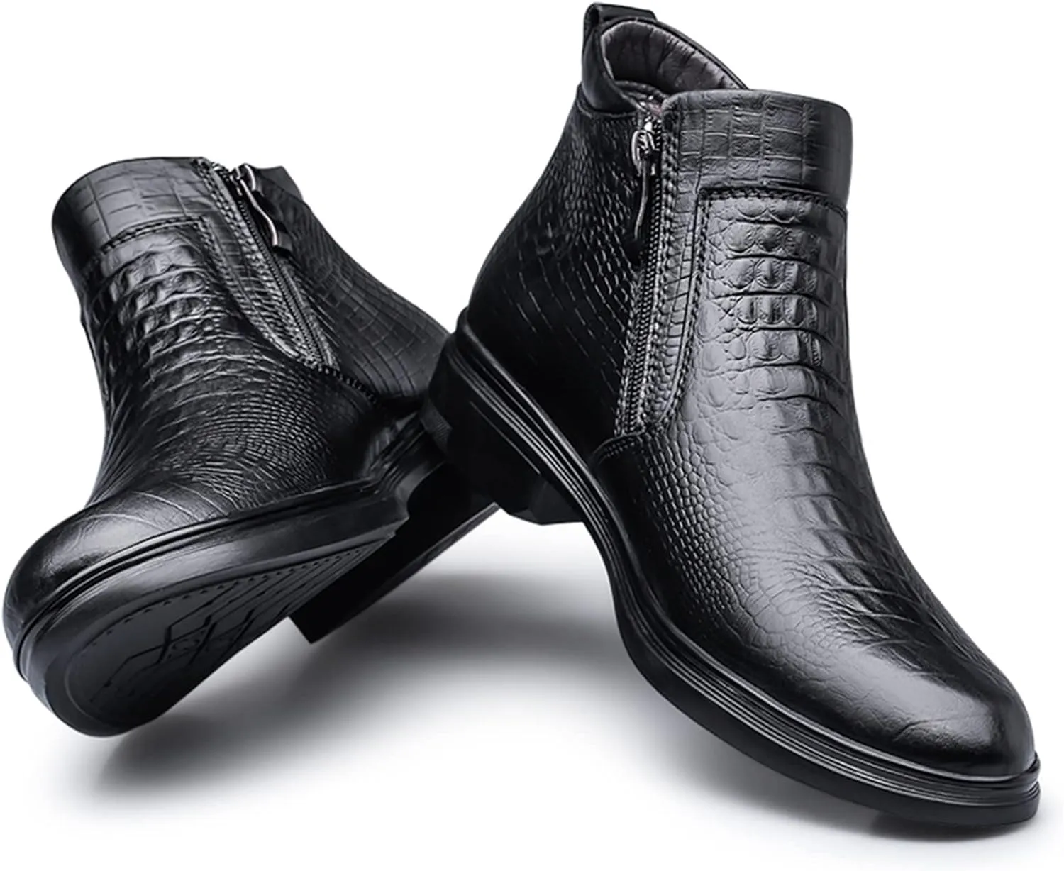 HOOENG Chelsea Boots for Men Crocodile Print with Buckle with Zipper Cowhide Leather Wearable Non Slip Anti-Slip Waterproof Slip on Classic Dress