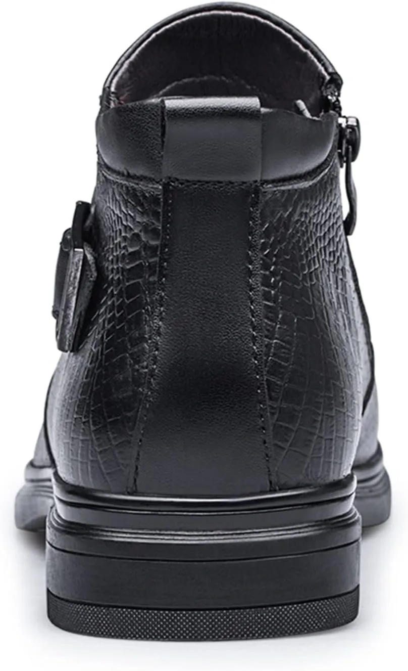 HOOENG Chelsea Boots for Men Crocodile Print with Buckle with Zipper Cowhide Leather Wearable Non Slip Anti-Slip Waterproof Slip on Classic Dress